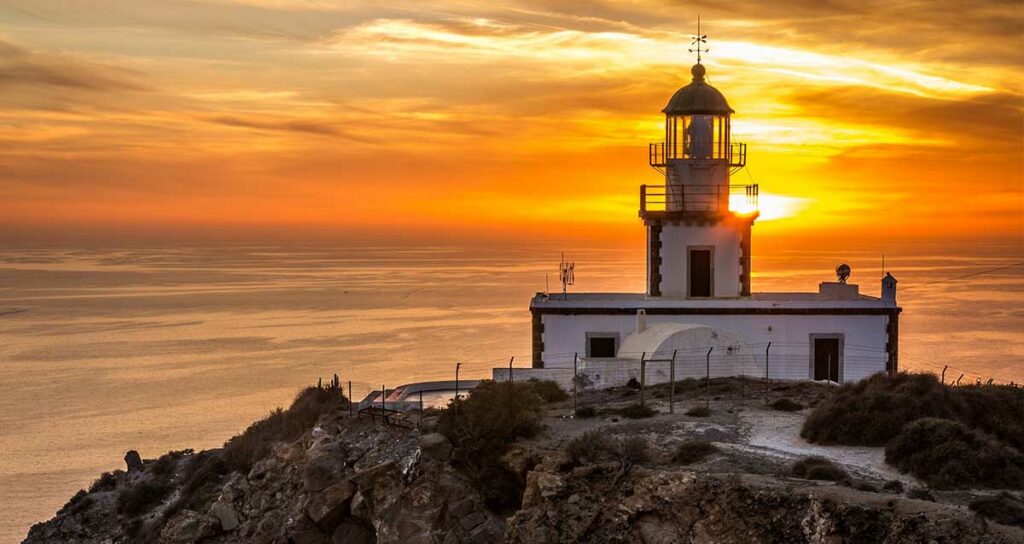 The lighthouse of the island of Thera in Akrotiri village
